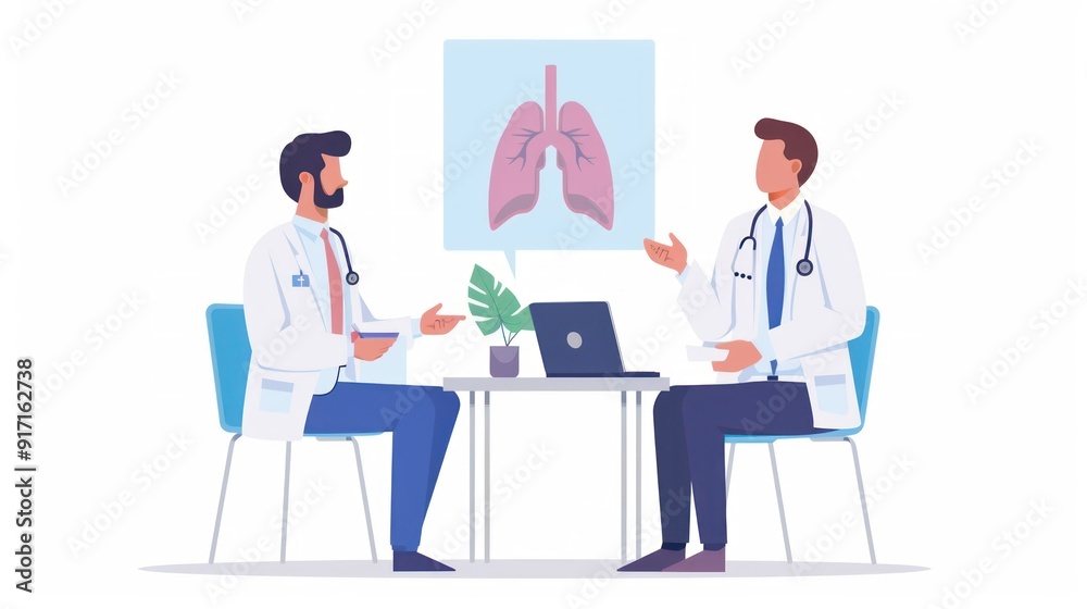 A doctor explaining the respiratory system to a patient. A doctor explaining the respiratory system to a patient.