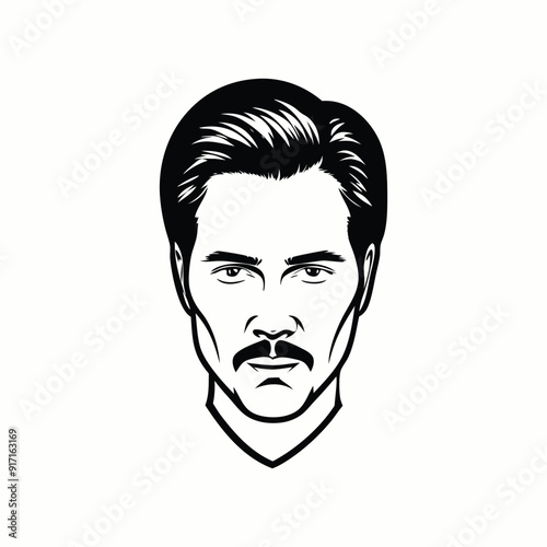 Angry bearded man's cartoon face illustration with an evil expression