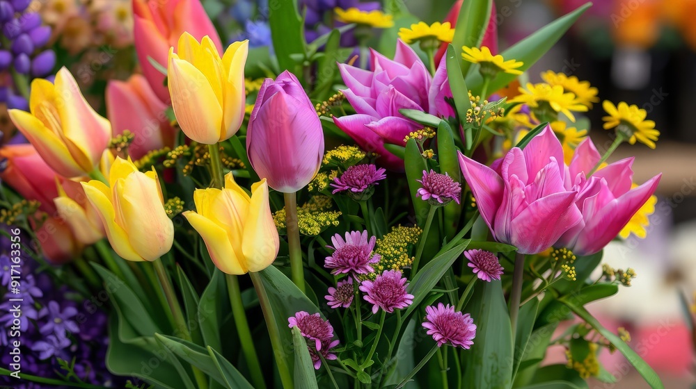 A Vibrant Bouquet of Tulips and Flowers A Vibrant Bouquet of Tulips and Flowers