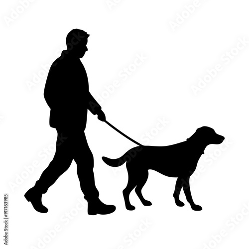Man walking with dog vector silhouette