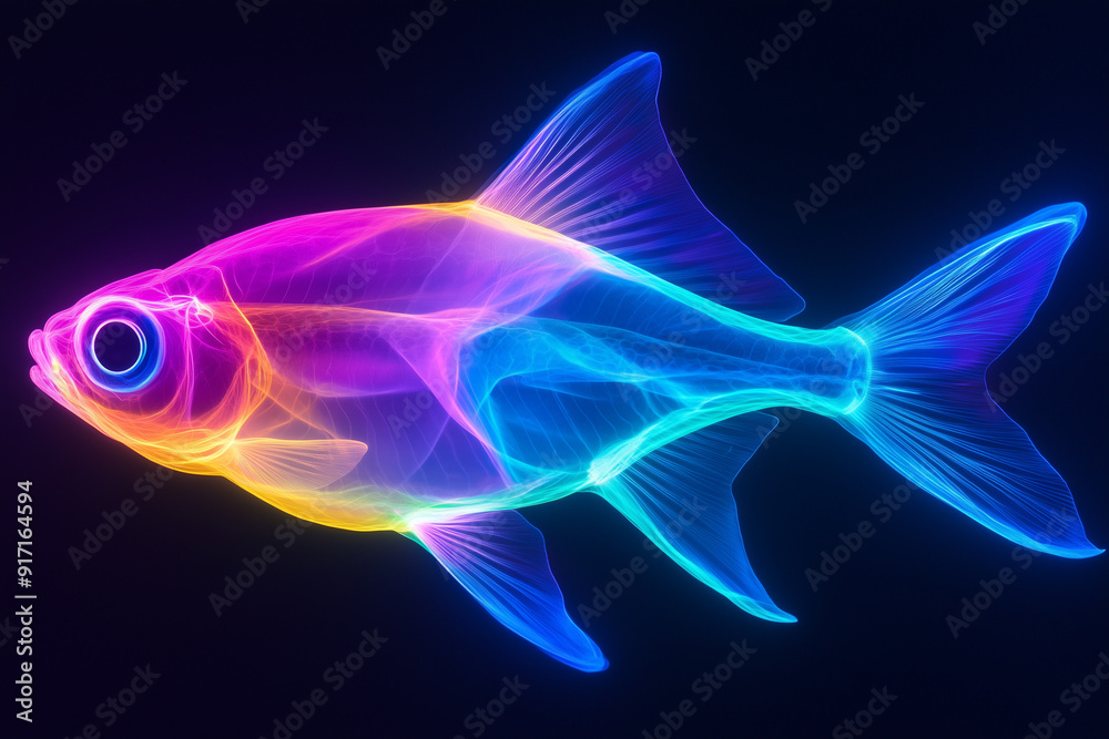 Fish with neon lines on white background Fish with neon lines on white background