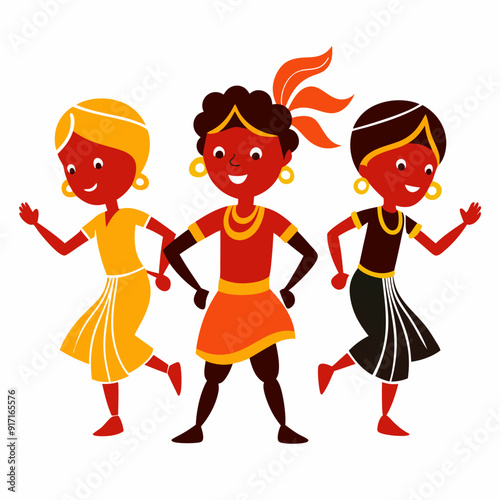 Compatible children dancing vector silhouettes on white background