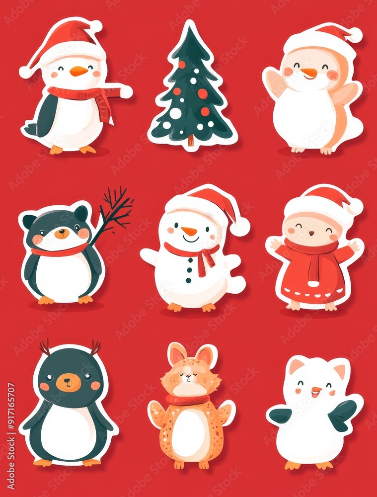 Set of Christmas illustration stickers decorations and decor isolated on background Set of Christmas illustration stickers decorations and decor isolated on background