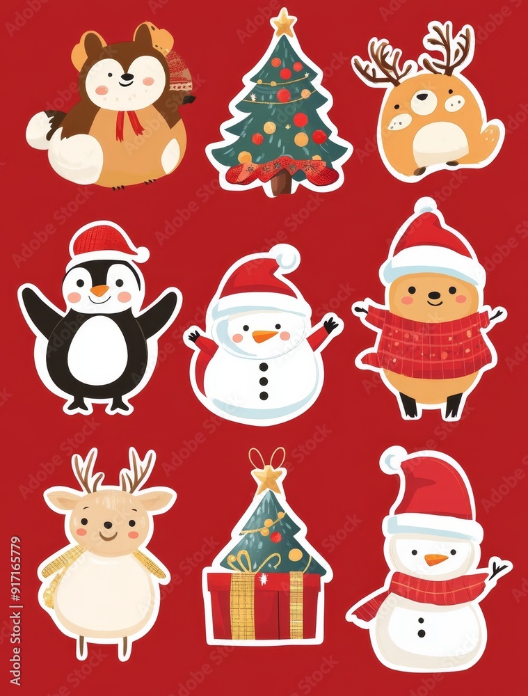 Set of Christmas illustration stickers decorations and decor isolated on background Set of Christmas illustration stickers decorations and decor isolated on background