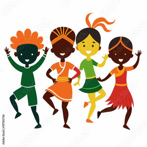 Compatible children dancing vector silhouettes on white background