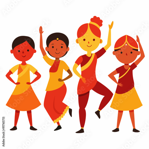 Compatible children dancing vector silhouettes on white background