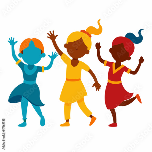 Compatible children dancing vector silhouettes on white background