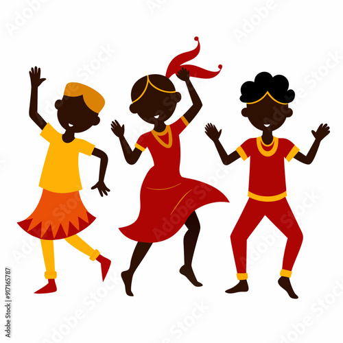 Compatible children dancing vector silhouettes on white background