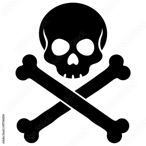 Crossbones and skull death flat vector silhouette white background