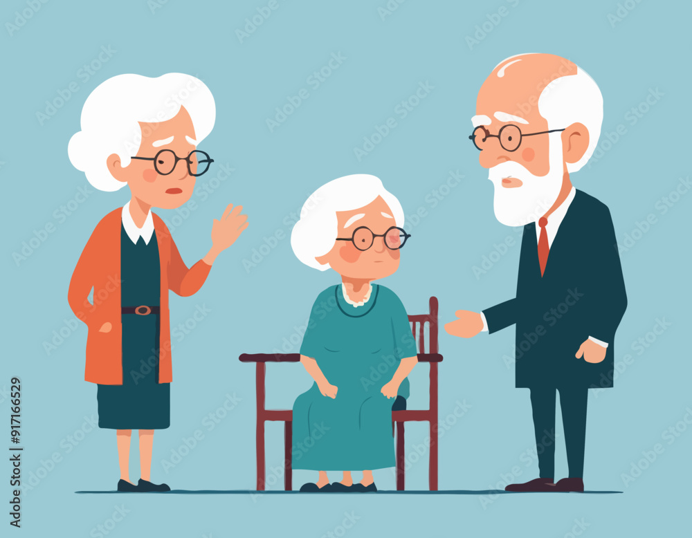 Elder couple. Old lady scolds grandfather. Family dispute
Elder couple. Old lady scolds grandfather. Family dispute