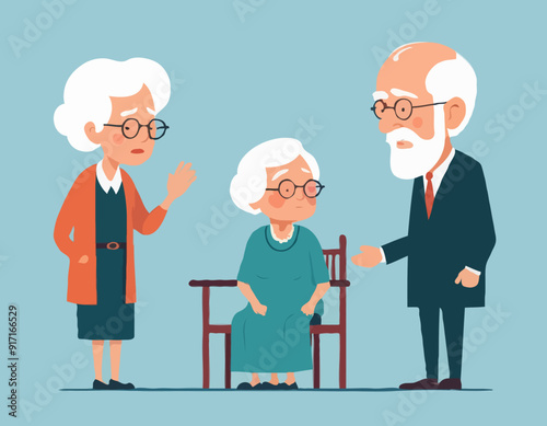 Elder couple. Old lady scolds grandfather. Family dispute
