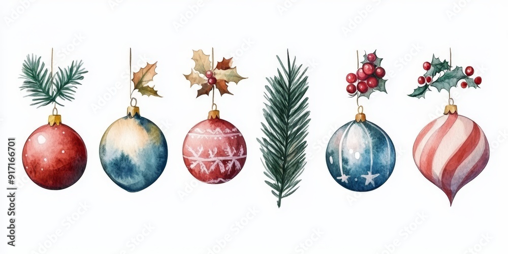 Set of Christmas illustrative art decorations and decor isolated on white background Set of Christmas illustrative art decorations and decor isolated on white background