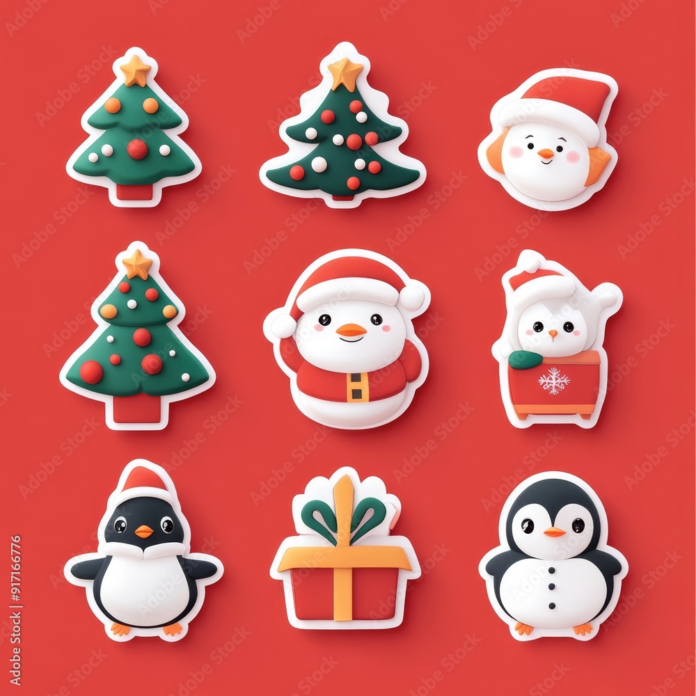 Set of Christmas illustration stickers decorations and decor isolated on background Set of Christmas illustration stickers decorations and decor isolated on background