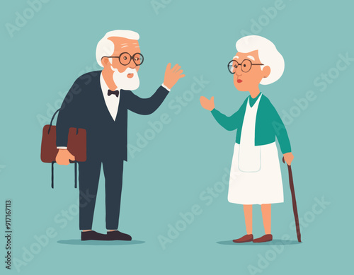 Elder couple. Old lady scolds grandfather. Family dispute
