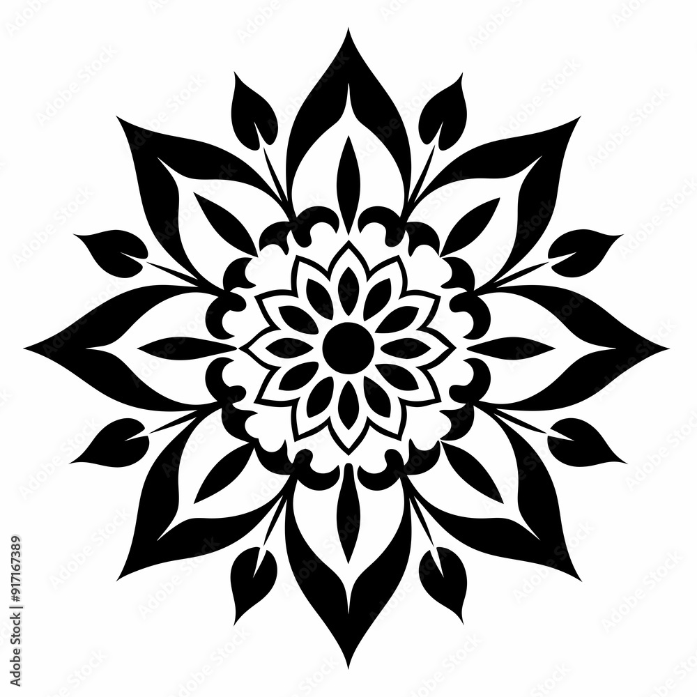 Floral Mandala Stencil Template Vector Silhouette