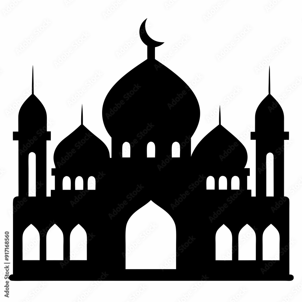 Fototapeta premium Islamic mosque silhouette on white background