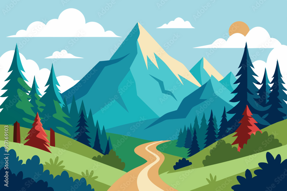 Nature illustration with mountains and forest Nature illustration with mountains and forest