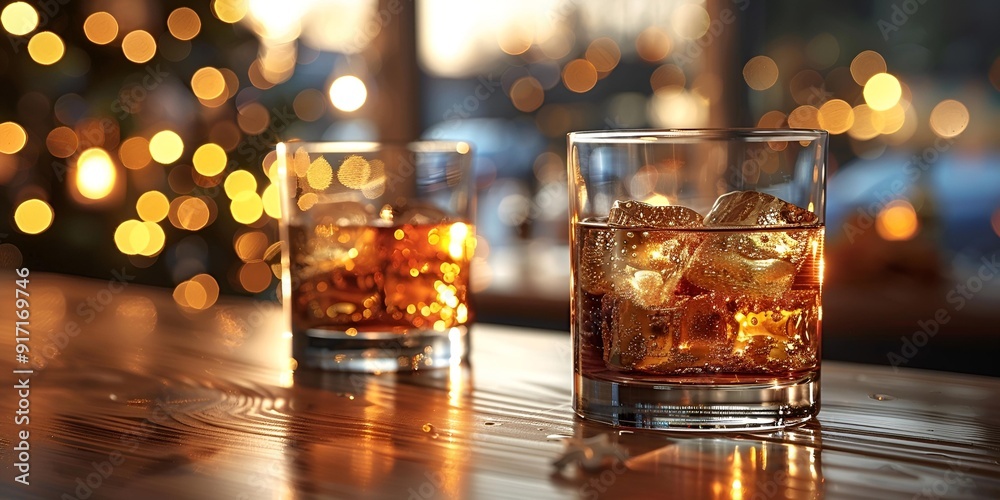 two glasses of alcohol on a table. two glasses of alcohol on a table.
