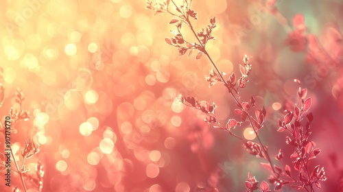 Abstract Bokeh Background with Sunlit Branches.