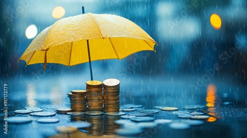 Wallpaper Mural Coins stack under the umbrella in the rain, concept of financial protection and protecting money, financial security and business profit, Insurance. Torontodigital.ca