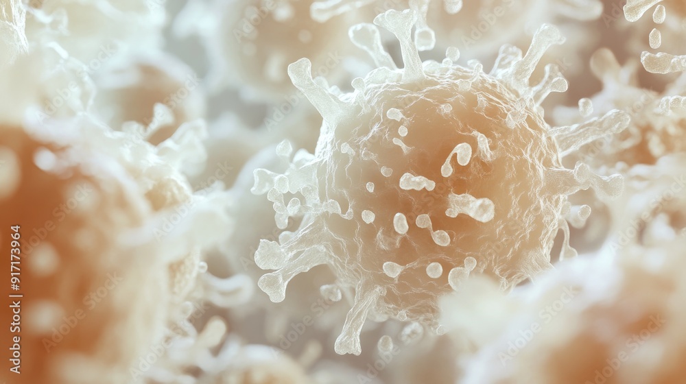 Detailed closeup of white blood cells, emphasizing their structure and function in the human immune system, on a neutral background.