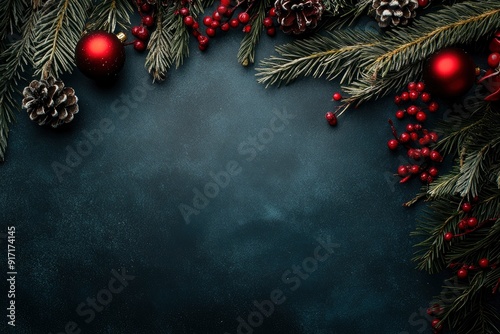 dark christmas decoration background with copy space as greetings card, ai