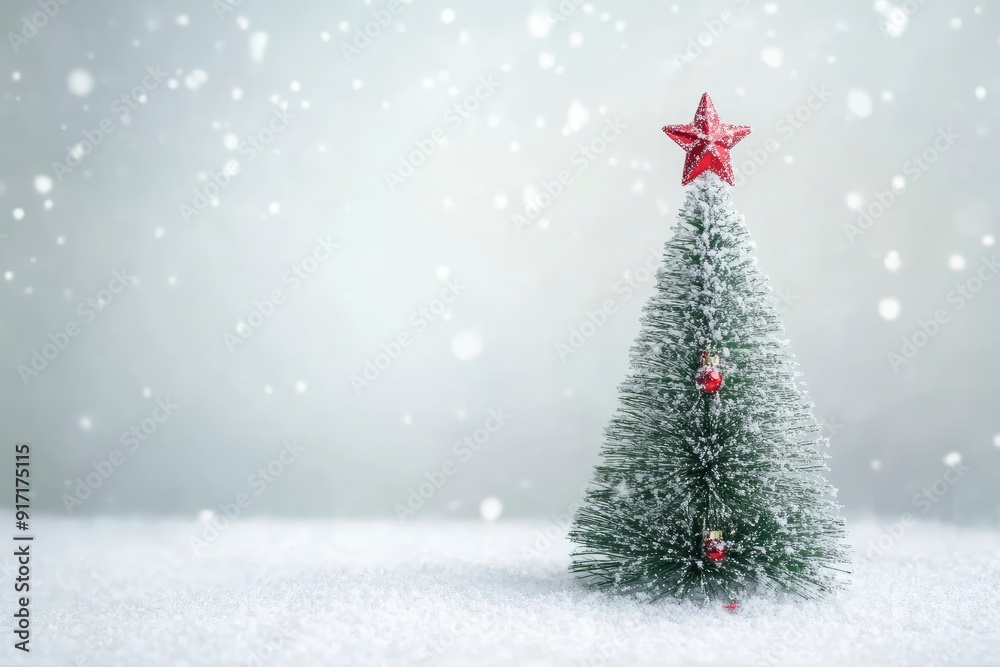 festive christmas tree on white snow background copy space , ai festive christmas tree on white snow background copy space , ai