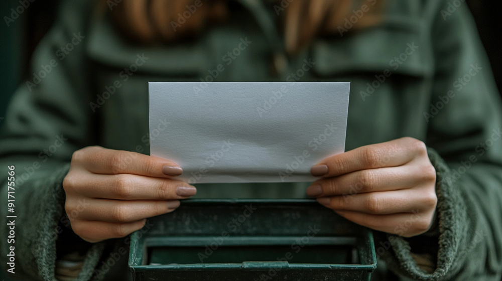 woman's hands inserting a letter into a mailbox, symbolizing communication, responsibility, and personal connection amidst the chaos of daily life woman's hands inserting a letter into a mailbox, symbolizing communication, responsibility, and personal connection amidst the chaos of daily life