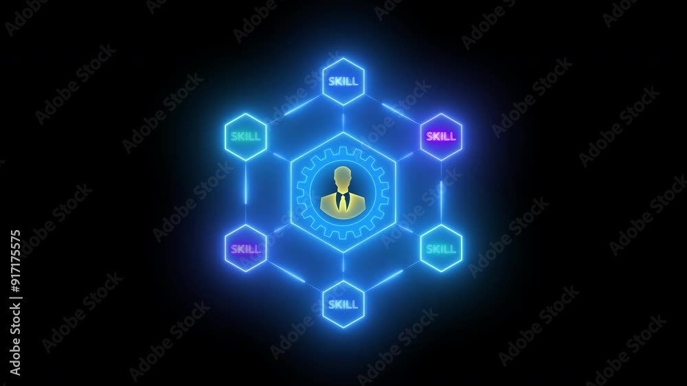 Skills concept. Business capabilities help professionals perform processes that increase a business's chance of success. Glowing neon line animated skills icon isolated on transparent background.