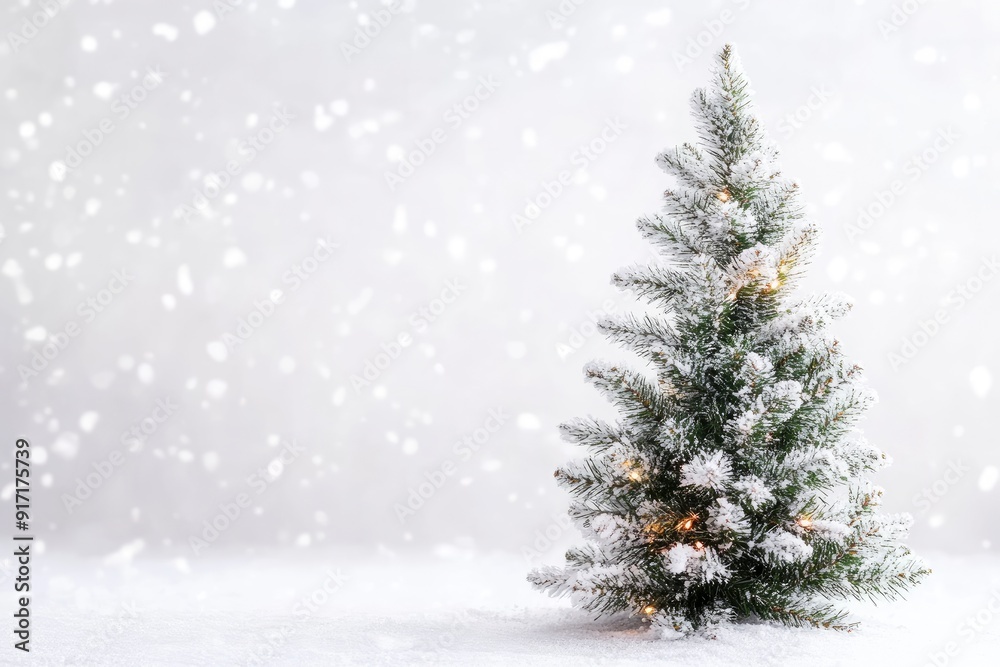 festive christmas tree on white snow background copy space, ai festive christmas tree on white snow background copy space, ai
