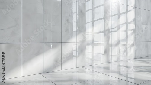 A minimalistic white marble interior with bright reflections  perfect for modern architectural design concepts.