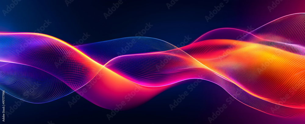 Naklejka premium Dark abstract background with glowing abstract waves, sound wave design