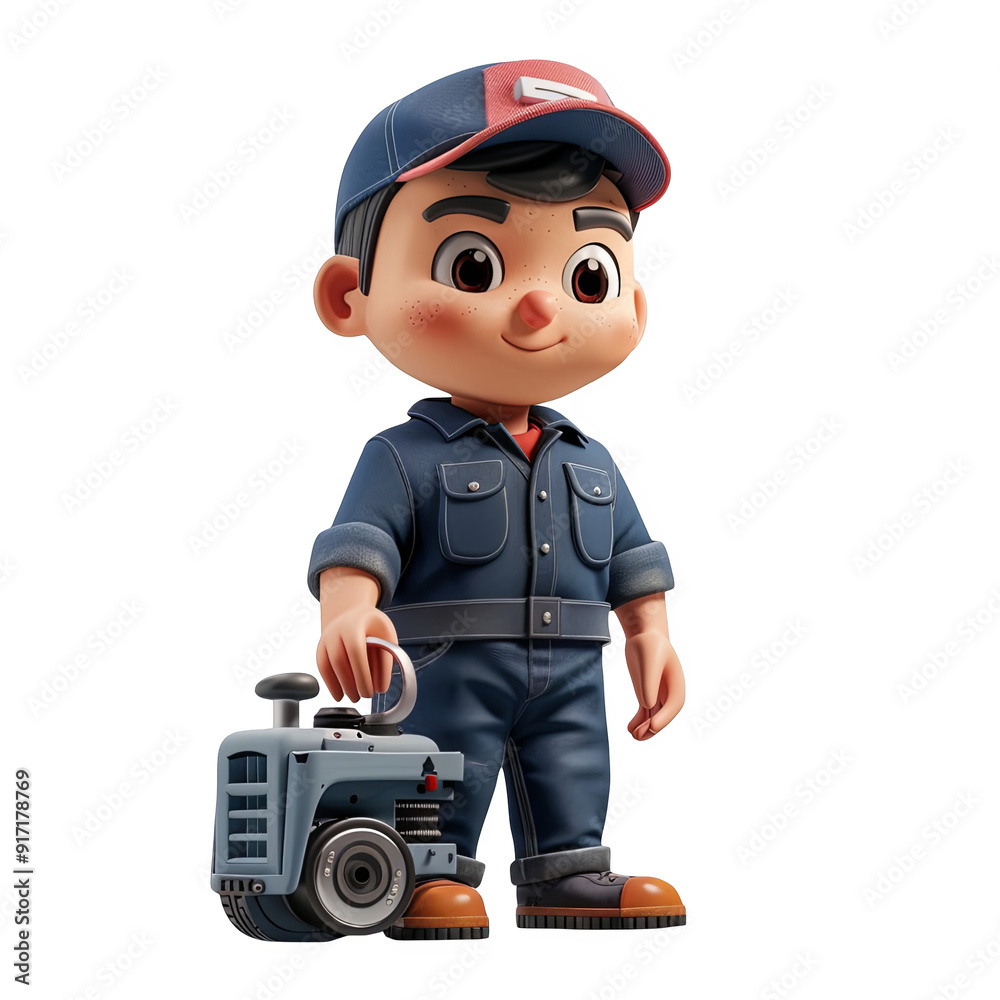 3D Rendered Illustration of a Cartoon Mechanic Holding a Small Engine, Perfect for Automotive and Repair Projects 3D Rendered Illustration of a Cartoon Mechanic Holding a Small Engine, Perfect for Automotive and Repair Projects