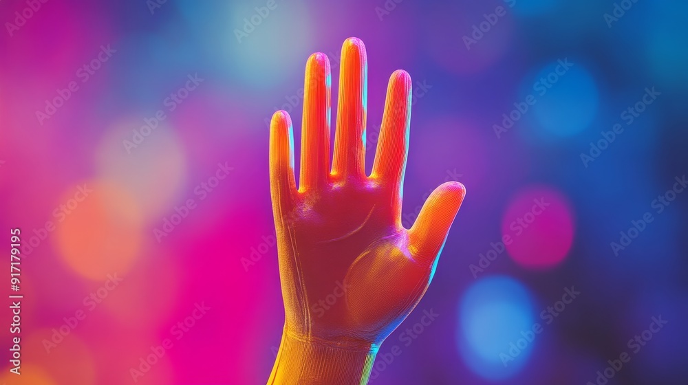 Hand in vibrant colored lighting, creative concept Hand in vibrant colored lighting, creative concept