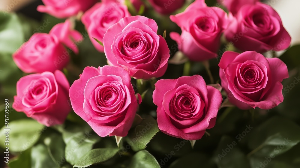 A bouquet of vibrant pink roses with A bouquet of vibrant pink roses with
