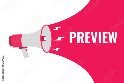 preview button, banner, label, template for website. preview text with colorful megaphone icon
