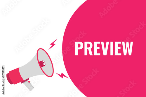 preview button, banner, label, template for website. preview text with colorful megaphone icon
