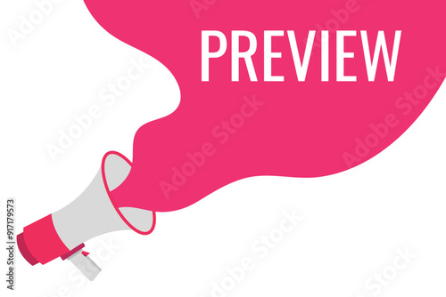 preview button, banner, label, template for website. preview text with colorful megaphone icon

