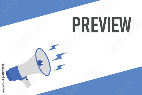 preview button, banner, label, template for website. preview text with colorful megaphone icon
