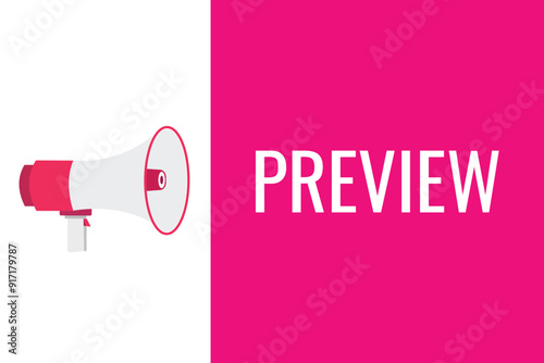 preview button, banner, label, template for website. preview text with colorful megaphone icon
