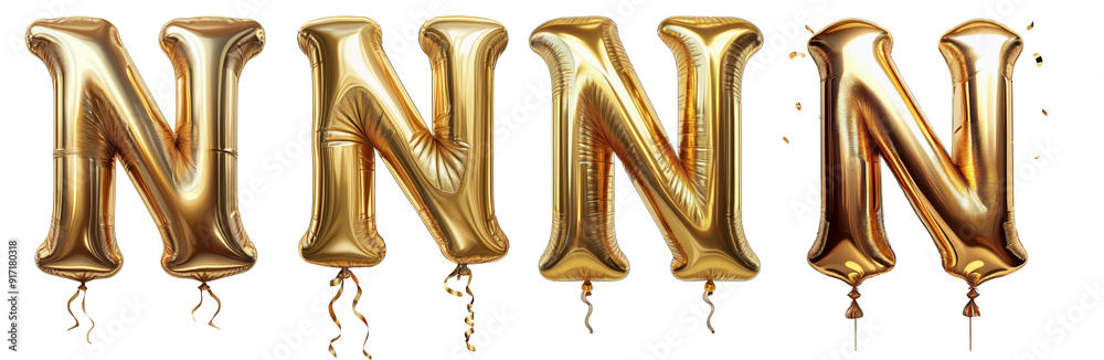 Golden letter balloons spelling out 'N' for festive celebrations, perfect for birthdays and special events. Golden letter balloons spelling out 'N' for festive celebrations, perfect for birthdays and special events.