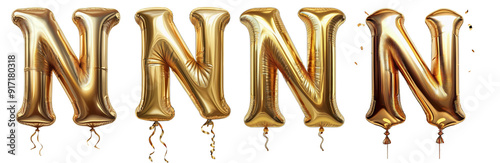 Golden letter balloons spelling out 'N' for festive celebrations, perfect for birthdays and special events.