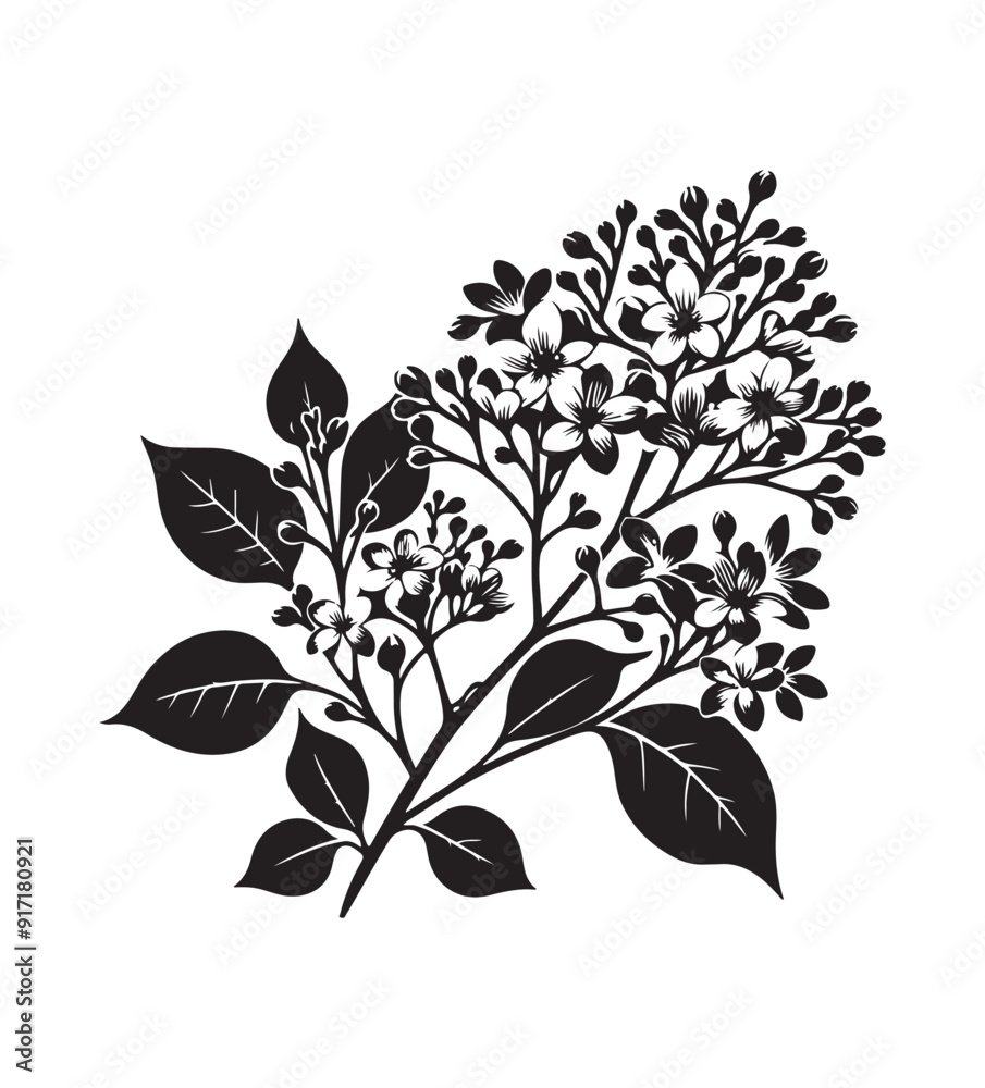 syringa vector style,silhouette vector,black and white color syringa vector style,silhouette vector,black and white color