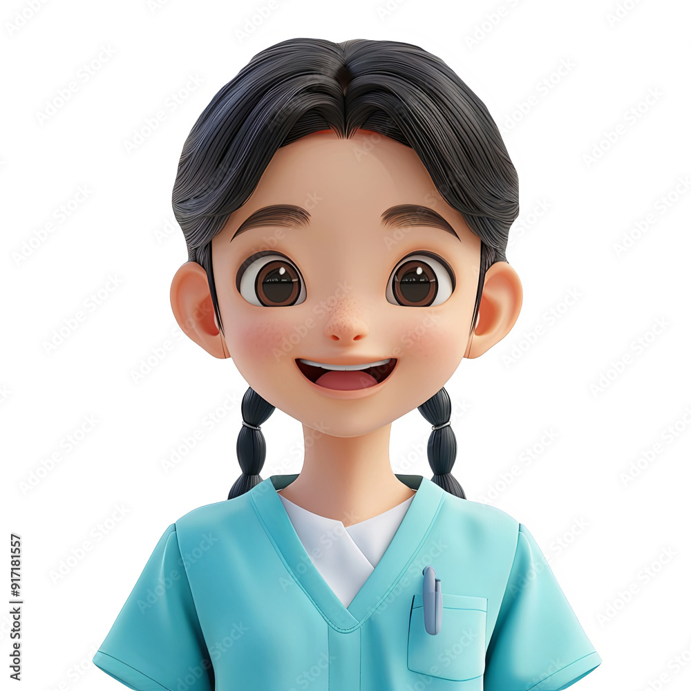 Smiling Happy Young Girl Doctor Nurse Medical Professional 3D Character PNG Set on Transparent Background With Clipping Path Smiling Happy Young Girl Doctor Nurse Medical Professional 3D Character PNG Set on Transparent Background With Clipping Path
