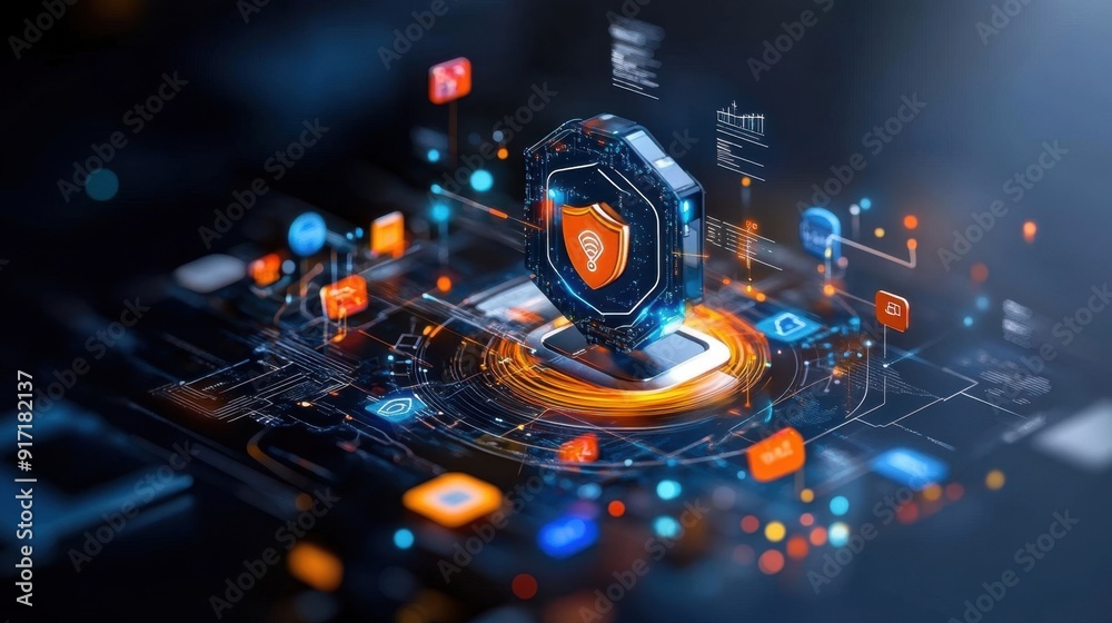 Fototapeta premium Mobile device security, secure app icons