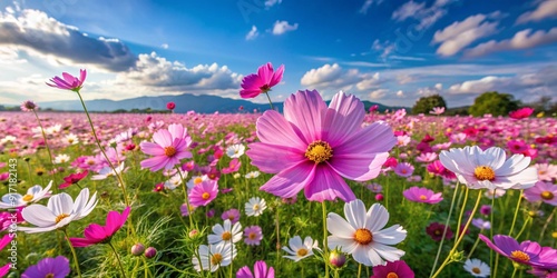 beautiful cosmos flower field