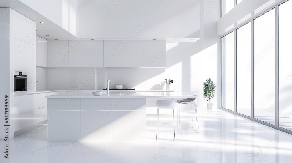 Modern home kitchen with bright white walls and stylish, functional furniture. Modern home kitchen with bright white walls and stylish, functional furniture.