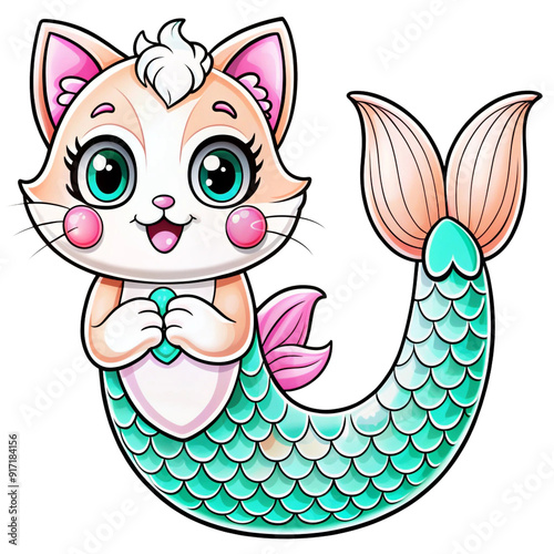 A  hybrid creature combines features of a cat and a mermaid photo