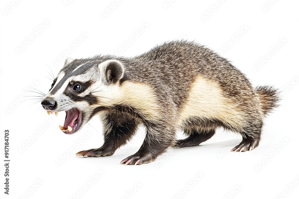 Badger digging and growling isolated on a white background Badger digging and growling isolated on a white background