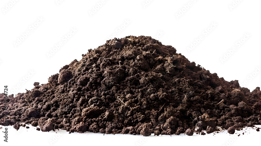 Isolated on white, side view of soil and dirt pile Isolated on white, side view of soil and dirt pile